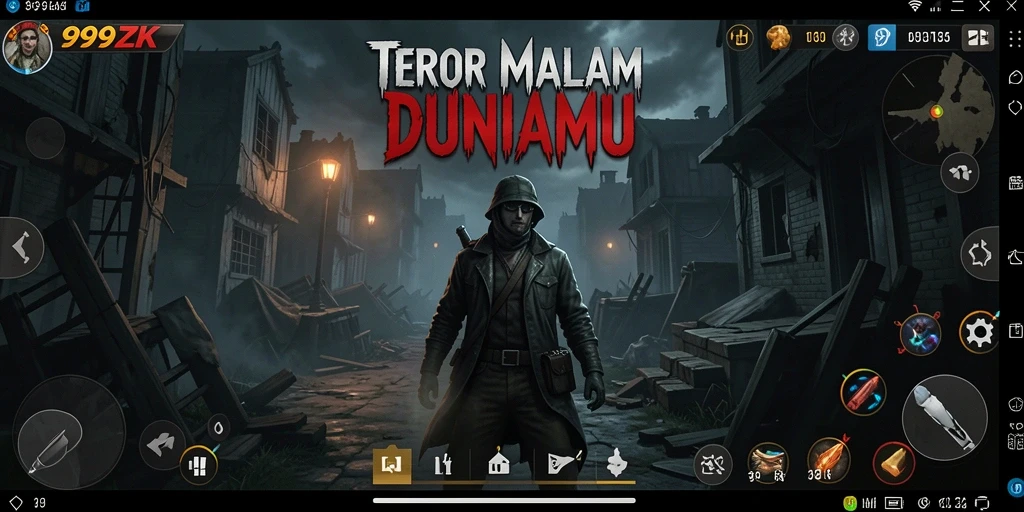 Screenshot gameplay menampilkan suasana menyeramkan di 999ZK.