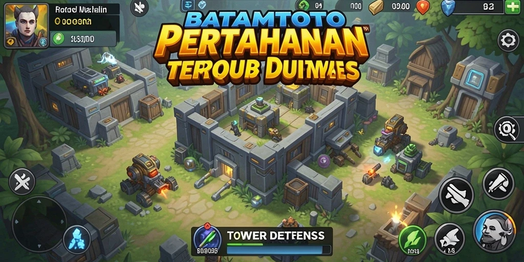 Screenshot gameplay BATAMTOTO menunjukkan aksi menara pertahanan yang mendebarkan.