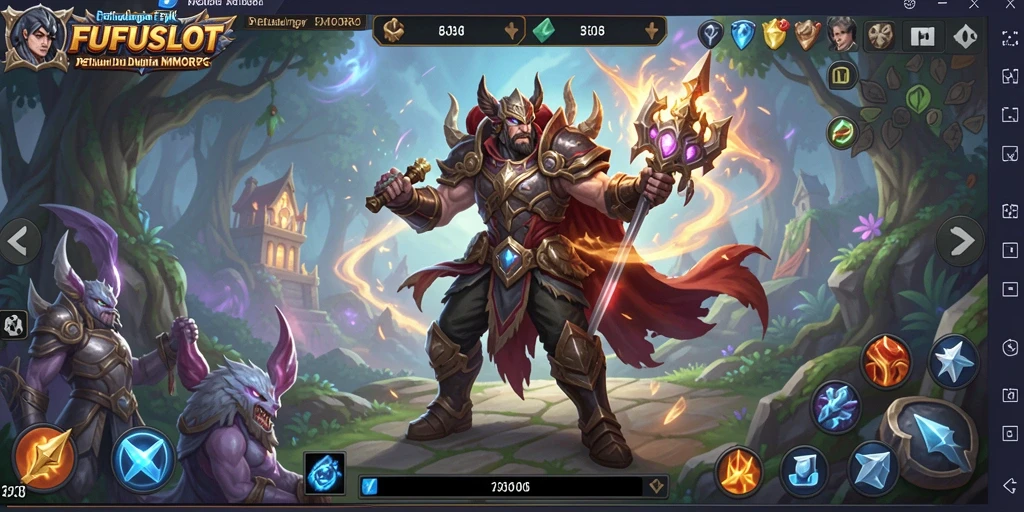 Screenshot gameplay FUFUSLOT menampilkan pertarungan epik antara pemain dan monster.
