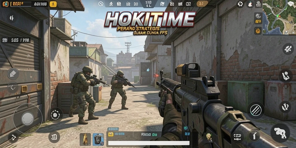 Screenshot dari gameplay HOKITIME yang menunjukkan aksi menembak yang mendebarkan.