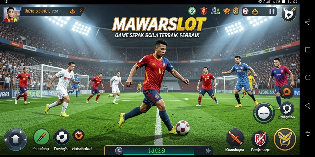 Screenshot menampilkan gameplay yang menarik dari MAWARSLOT dengan lapangan sepak bola.