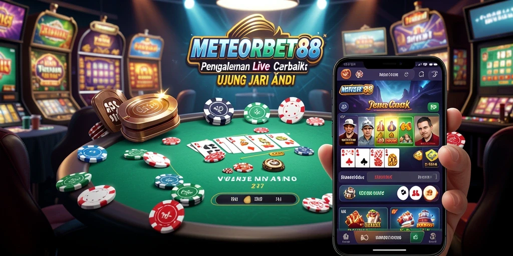 Tangkapan layar METEORBET88 menampilkan dealer langsung dan suasana Live Casino.