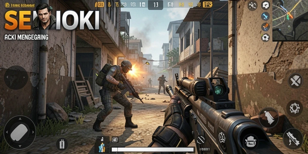 Screenshot gameplay SEHOKI menampilkan aksi tembak-menembak yang intens.