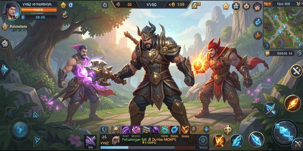 Tangkapan layar gameplay VV62 menunjukkan aksi seru dalam pertempuran MMORPG.