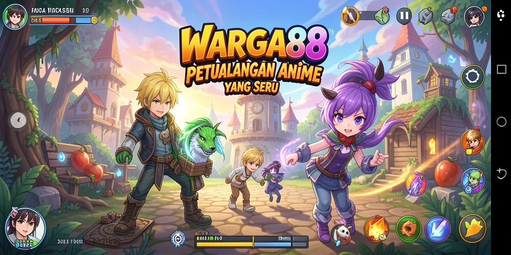 Tampilan gameplay menarik dari WARGA88 dengan karakter anime yang beraksi.